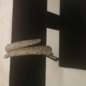 Women's Noir Rhinestones and Silvertone Cuff Bracelet; One Size